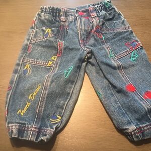 Eclipse Blue Denim Embroidered Kids Jeans with Multicolor Patches